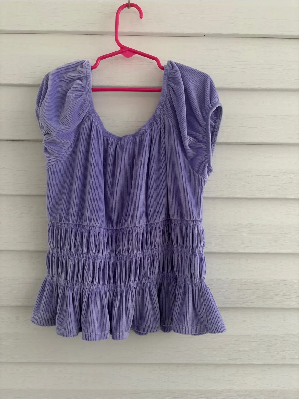 Justice Purple Smocked Ruffle Top Girls Size Large 12/14 | Cottagecore Peplum